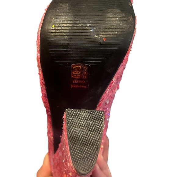 Pink Spiked Confetti Wedged Heels - Picture 9 of 11